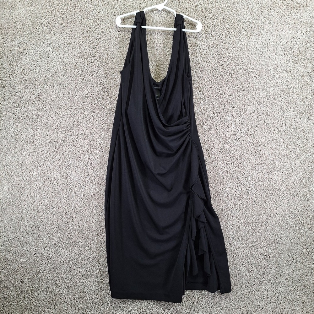 Express Dress Women 7/8 Black Ruffle Side Drape Sheath Cocktail Party